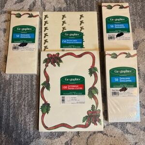 Lot Geo-graphics Holiday Decorations 100 Sheets‎ Paper, 150 Labels & Envelopes